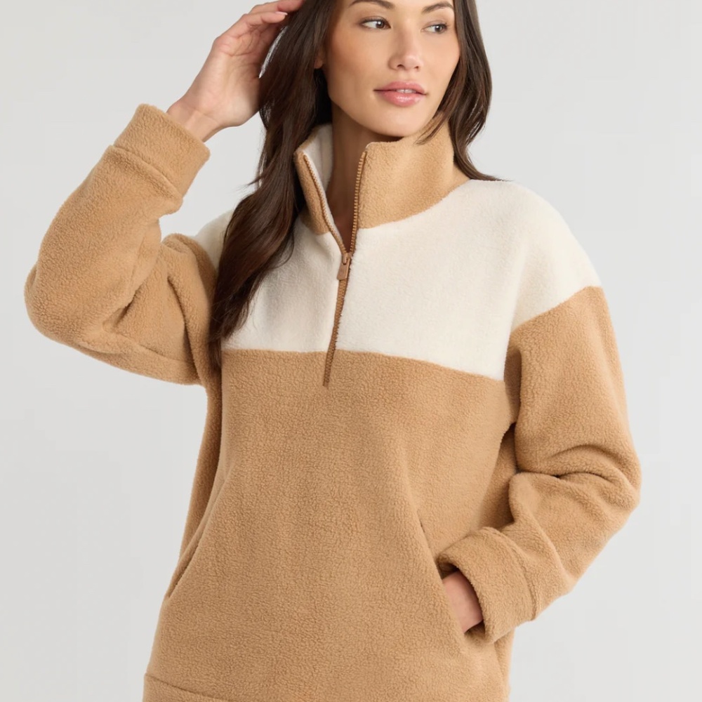 Dudley Stephens Bleeker Pullover NWT Sherpa Fleece Camel/Cream Women's Size M